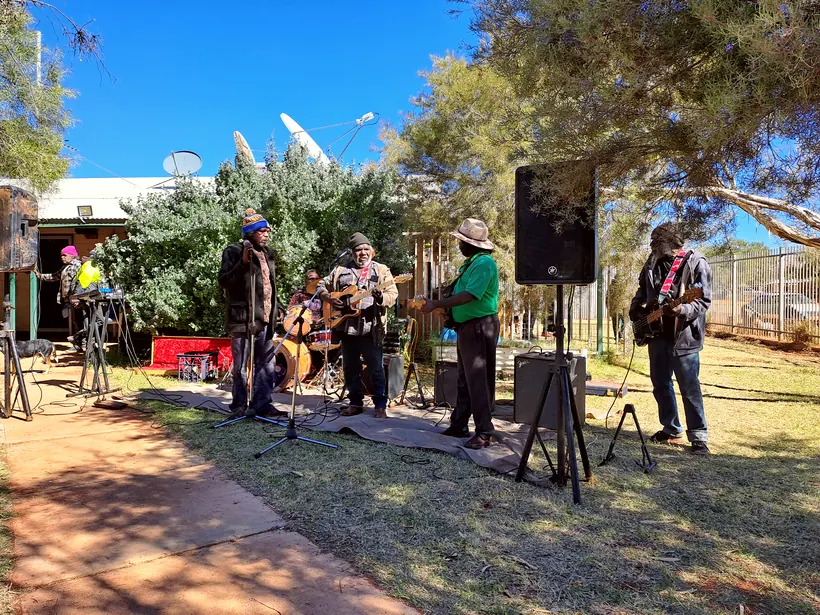 Local musicians performing at a community event